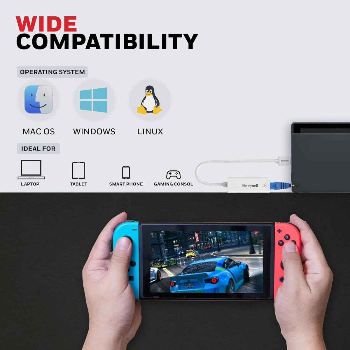 Honeywell High-Speed Type C to RJ45 Gigabit Ethernet Adapter, 10/100/1000 MBPS Network LAN speeds, Universally Compatible with All Type C MacBooks, laptops, PCs, Xbox, PS5, Tablets, etc.