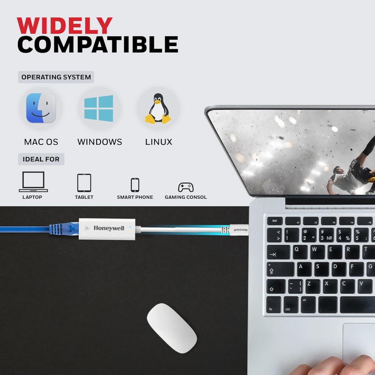 Honeywell High-Speed Type C to RJ45 Gigabit Ethernet Adapter, 10/100/1000 MBPS Network LAN speeds, Universally Compatible with All Type C MacBooks, laptops, PCs, Xbox, PS5, Tablets, etc.