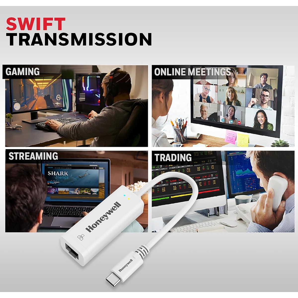 Honeywell High-Speed Type C to RJ45 Gigabit Ethernet Adapter, 10/100/1000 MBPS Network LAN speeds, Universally Compatible with All Type C MacBooks, laptops, PCs, Xbox, PS5, Tablets, etc.