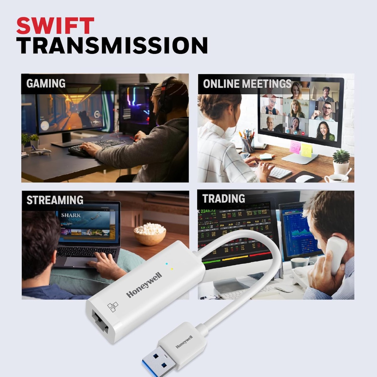 Honeywell High-Speed Type C to RJ45 Gigabit Ethernet Adapter, 10/100/1000 MBPS Network LAN speeds, Universally Compatible with All Type C MacBooks, laptops, PCs, Xbox, PS5, Tablets, etc.