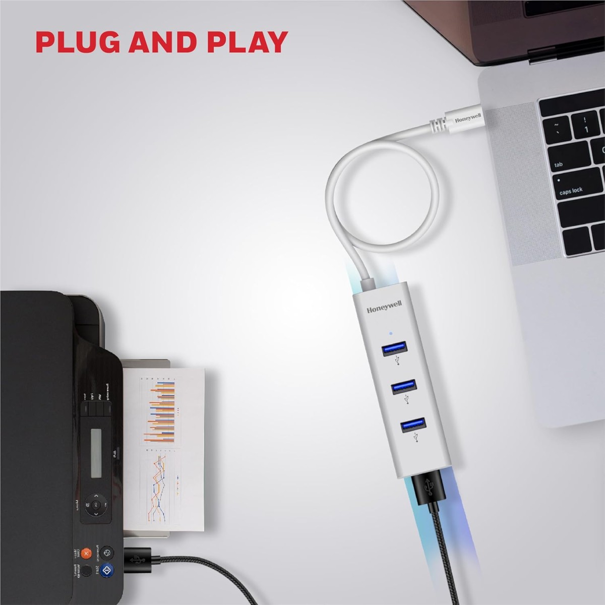Honeywell Momentum Type C to 4xUSB 3.0 Hub, Super-Fast Transmission Speed 5GBPS, Max Current 900mA per Port, Universally