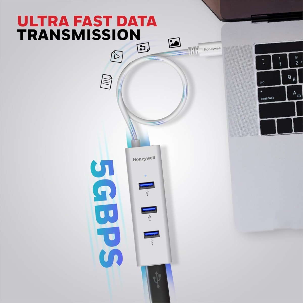 Honeywell Momentum Type C to 4xUSB 3.0 Hub, Super-Fast Transmission Speed 5GBPS, Max Current 900mA per Port, Universally