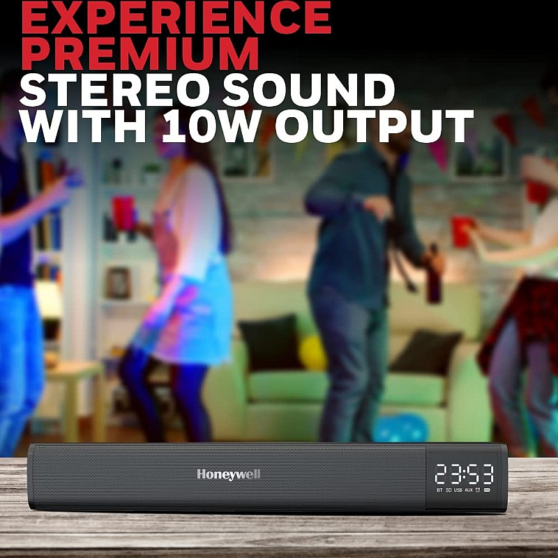 Honeywell Moxie V2000 Wireless Bluetooth Soundbar 41 cm, Premium Stereo Sound, TWS Feature with Bluetooth 5.0 (Black)