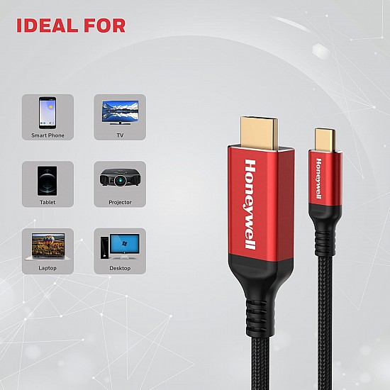 Honeywell Type C to 2.0 HDMI Cable, 4Kx2K@60Hz UHD Resolution, 1 Mtr, 18GBPS Transmission Speed, High-Speed, Male to Male, Compatible with TV, Laptop, Type-C Smartphone, Projector, etc