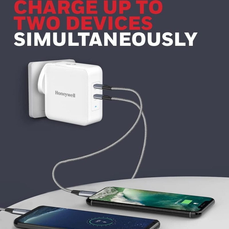 Honeywell Zest Charger GaN 65W, BIS Certified, 2xType C PD 3.0 Ports, Equipped with Switchable Plugs, Ultra-Fast Charging Compatible with iPhone, MacBook Air, iPad Pro, Pixel, Galaxy, Laptops, etc. Honeywell Zest Charger GaN 65W, BIS Certified, 2xType C PD 3.0 Ports, Equipped with Switchable Plugs, Ultra-Fast Charging Compatible with iPhone, MacBook Air, iPad Pro, Pixel, Galaxy, Laptops, etc.