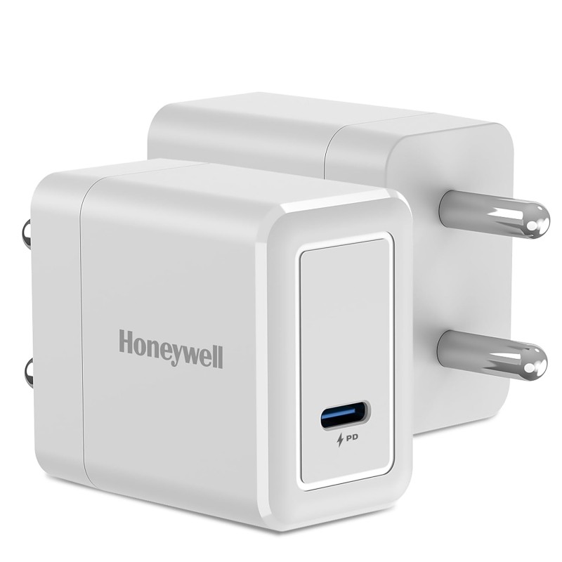 Honeywell Zest Charger GaN 65W, BIS Certified, 2xType C PD 3.0 Ports, Equipped with Switchable Plugs, Ultra-Fast Charging Compatible with iPhone, MacBook Air, iPad Pro, Pixel, Galaxy, Laptops, etc. Honeywell Zest Charger GaN 65W, BIS Certified, 2xType C PD 3.0 Ports, Equipped with Switchable Plugs, Ultra-Fast Charging Compatible with iPhone, MacBook Air, iPad Pro, Pixel, Galaxy, Laptops, etc.