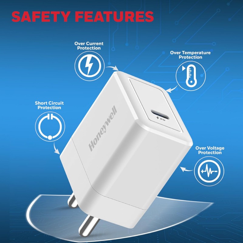 Honeywell Zest Charger GaN 65W, BIS Certified, 2xType C PD 3.0 Ports, Equipped with Switchable Plugs, Ultra-Fast Charging Compatible with iPhone, MacBook Air, iPad Pro, Pixel, Galaxy, Laptops, etc. Honeywell Zest Charger GaN 65W, BIS Certified, 2xType C PD 3.0 Ports, Equipped with Switchable Plugs, Ultra-Fast Charging Compatible with iPhone, MacBook Air, iPad Pro, Pixel, Galaxy, Laptops, etc.