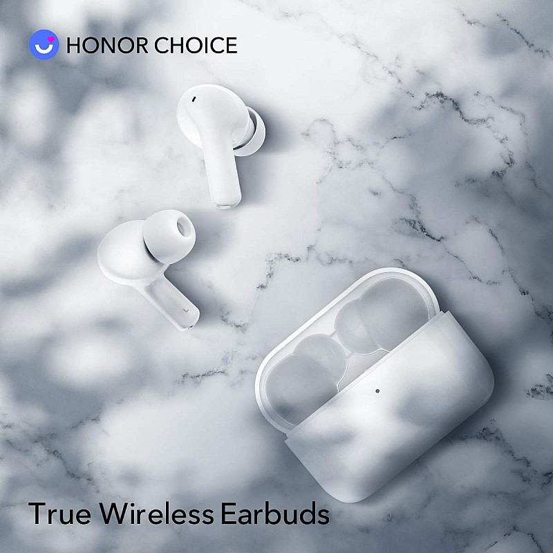 Honor Choice Bluetooth Earbuds Headphone Dual-Microphone, Noise Reduction for Calls, IP54 Waterproof and Dustproof Earphone, White