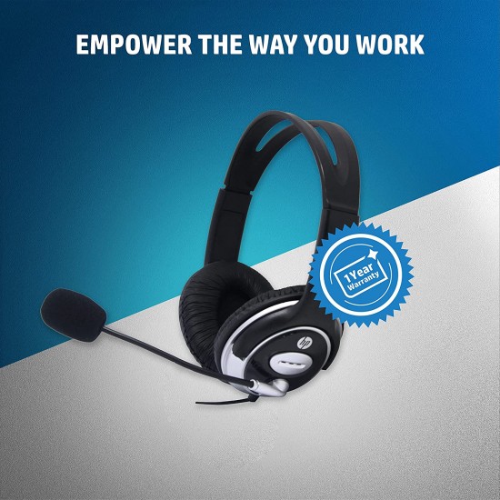 Hp Wired Over Ear Headphones With 35 Mm Drivers, With Mic, Foldable And Adjustable Headband   Black