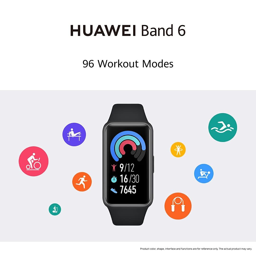 Huawei Band 6 Fitness Tracker Smartwatch for Men Women, 1.47''AMOLED Color Screen, SpO2,24H Heart Rate Monitor,14 Days Battery Life,Female Cycle Tracker, 5ATM Waterproof, Global Version,Black