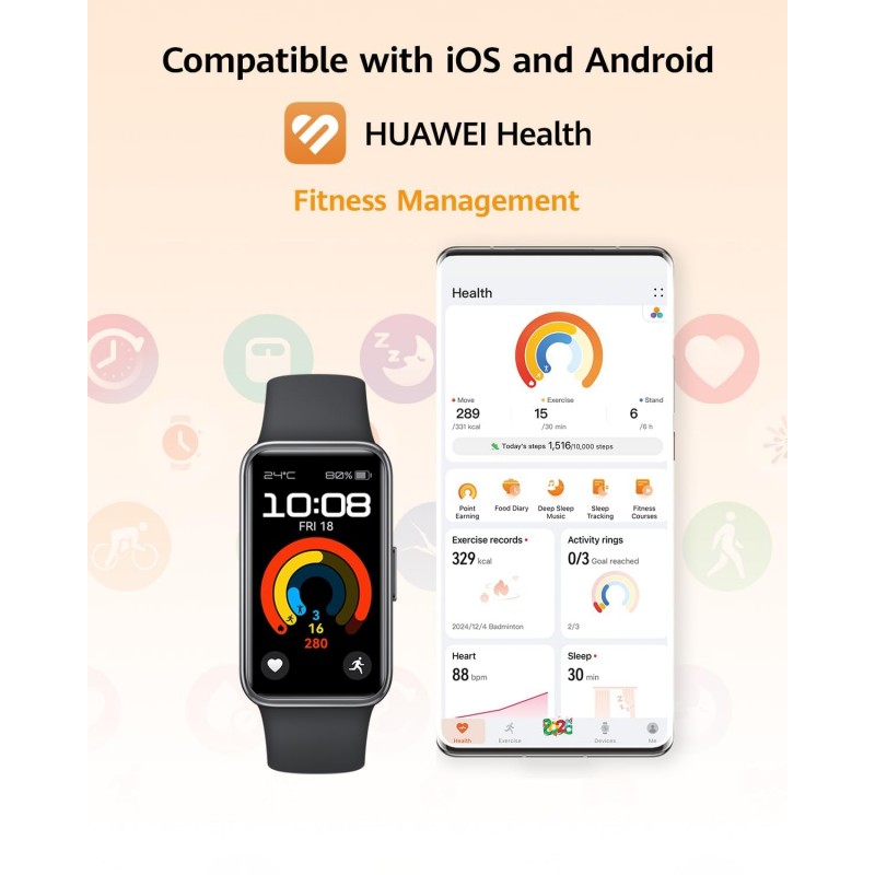 Huawei Band 9, Comfortable All-Day Wearing, Sleep Tracking, Fast Charging, Durable Battery, Intelligent Brightness Adjustments, 100 Different Workout Modes, Compatible with iOS&Android (Black) Huawei Band 9, Comfortable All-Day Wearing, Sleep Tracking, Fast Charging, Durable Battery, Intelligent Brightness Adjustments, 100 Different Workout Modes, Compatible with iOS&Android (Black)