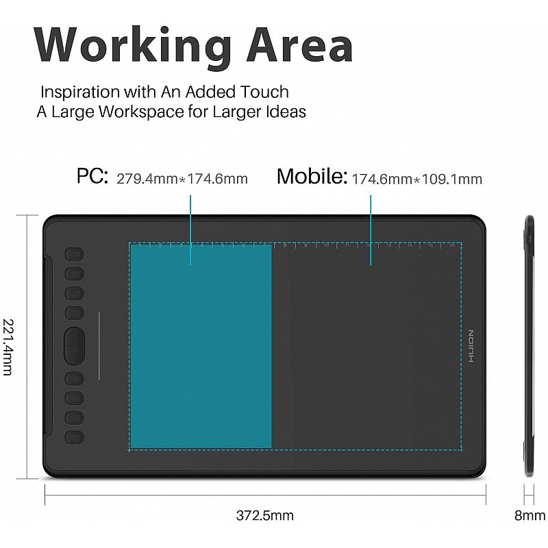 Huion Inspiroy H1161 Digital Graphics Drawing Pen Tablet Pressure Sensitivity, Passive Battery-Free Stylus)