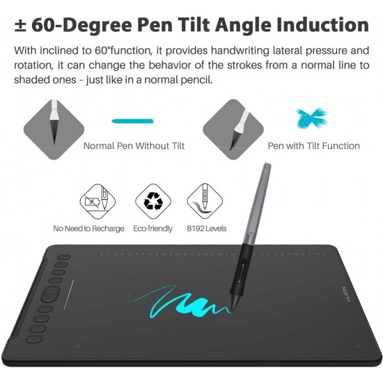 Huion Inspiroy H1161 Digital Graphics Drawing Pen Tablet Pressure Sensitivity, Passive Battery-Free Stylus)