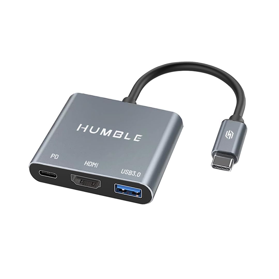 Humble USB-C to HDMI Adapter, 3-in-1 Hub with 4K@30Hz HDMI, USB 3.0 @ 5Gbps, 100W PD Charging Port for MacBook, Laptop, PC and Type-C Devices, (1 Year Warranty)