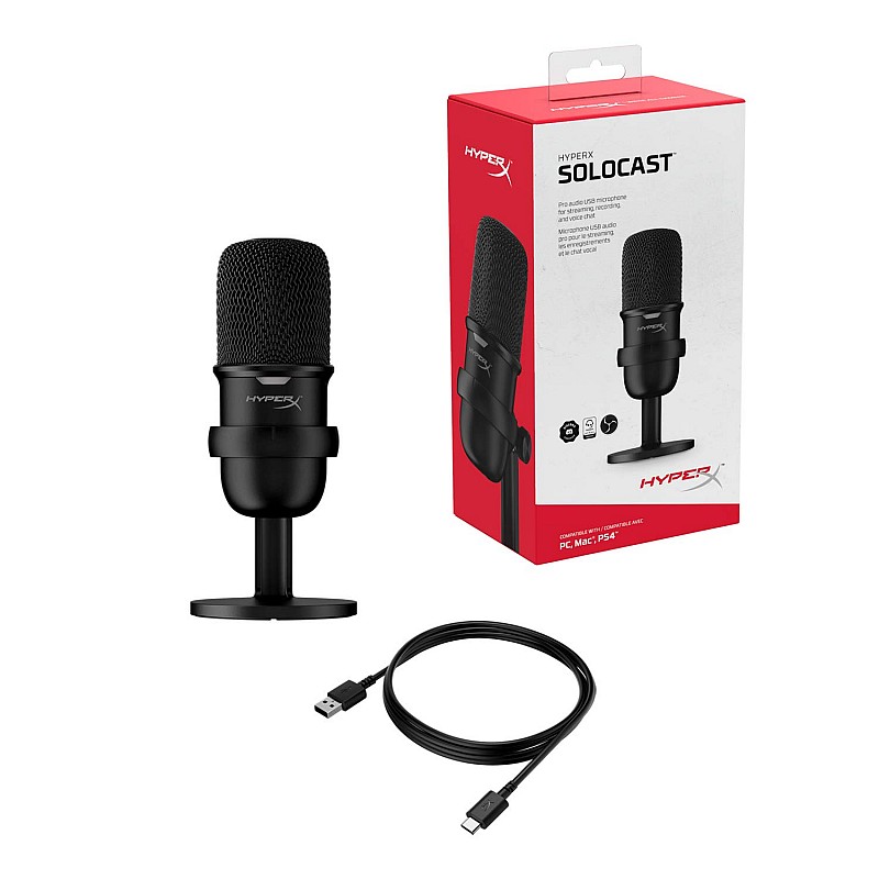 HyperX SoloCast – USB Condenser Gaming Microphone, for PC, PS4, and Mac, Tap-to-Mute Sensor