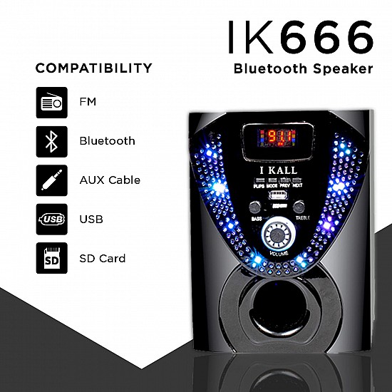 IKALL IK666 5.1 Channel Wireless, USB, Auxiliary, Bluetooth Speaker Systems - Black