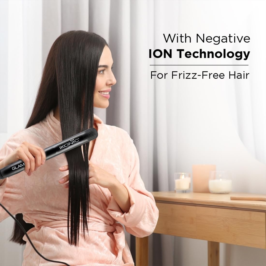 IKONIC Glam Hair Straightener For Women With Professional Cutting-Edge Floating Tourmaline Ceramic Plates Auto Controlled Heat Setting Super Stylish Quick Heat Up & Easy To Use,Black