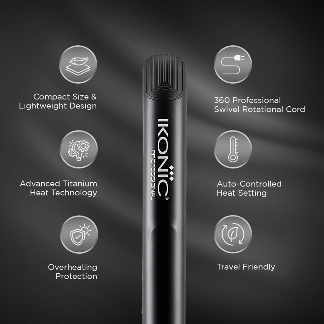 IKONIC Glam Hair Straightener For Women With Professional Cutting-Edge Floating Tourmaline Ceramic Plates Auto Controlled Heat Setting Super Stylish Quick Heat Up & Easy To Use,Black