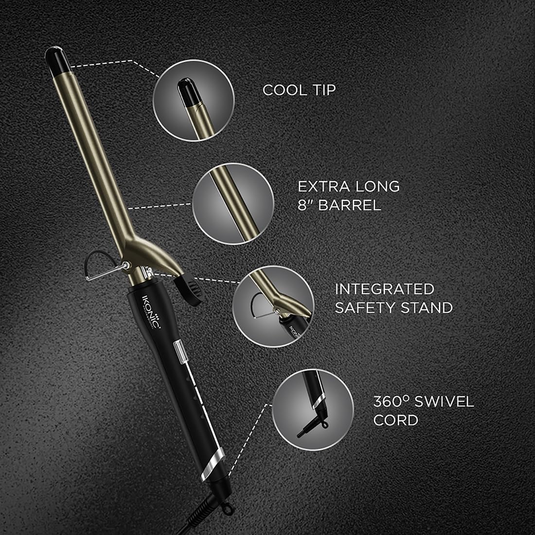 IKONIC HAIR CURLER CT-16 FOR ALL HAIR TYPES WITH CERAMIC EXTRA LONG BARREL. 100-240 V (BLACK & GOLDEN) IKONIC HAIR CURLER CT-16 FOR ALL HAIR TYPES WITH CERAMIC EXTRA LONG BARREL. 100-240 V (BLACK & GOLDEN)