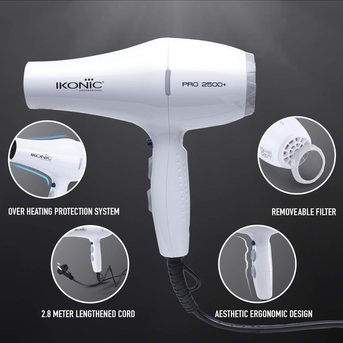 IKONIC HAIR DRYER- PRO 2500+ WHITE IKONIC HAIR DRYER- PRO 2500+ WHITE