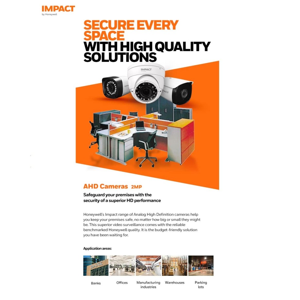 IMPACT by Honeywell 2 MP Wired Outdoor Bullet Security Camera I 1080p AHD CCTV Camera I Night Vision I OSD Control 4 in 1 UTC Support I Smart IR LED 10~20 Mtr I Made in India I Plastic Housing-White