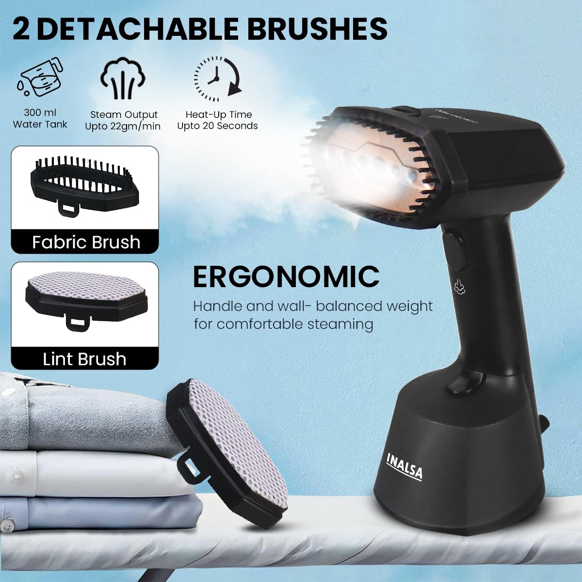 INALSA Garment Steamer,Steam Iron Press - Vertical & Horizontal Steaming up to 22G/Min|1400 Watts|300Ml Water Tank|Ceramic Coated Steam Head|Heats Up in 20s|Detachable Lint & Steam Brush,Cosicosy 1400 INALSA Garment Steamer,Steam Iron Press - Vertical & Horizontal Steaming up to 22G/Min|1400 Watts|300Ml Water Tank|Ceramic Coated Steam Head|Heats Up in 20s|Detachable Lint & Steam Brush,Cosicosy 1400