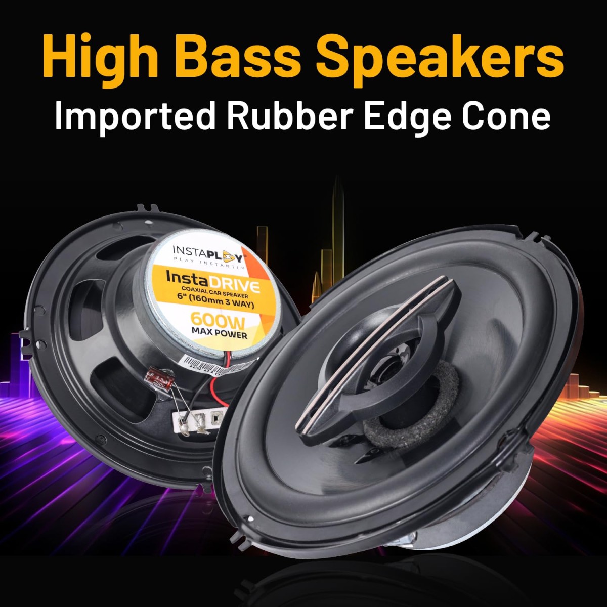 INSTAPLAY 3-Way Coaxial 6 Inch Car Speaker (Black) 320W RMS with 600W Max Output Deep Bass Stereo Component System