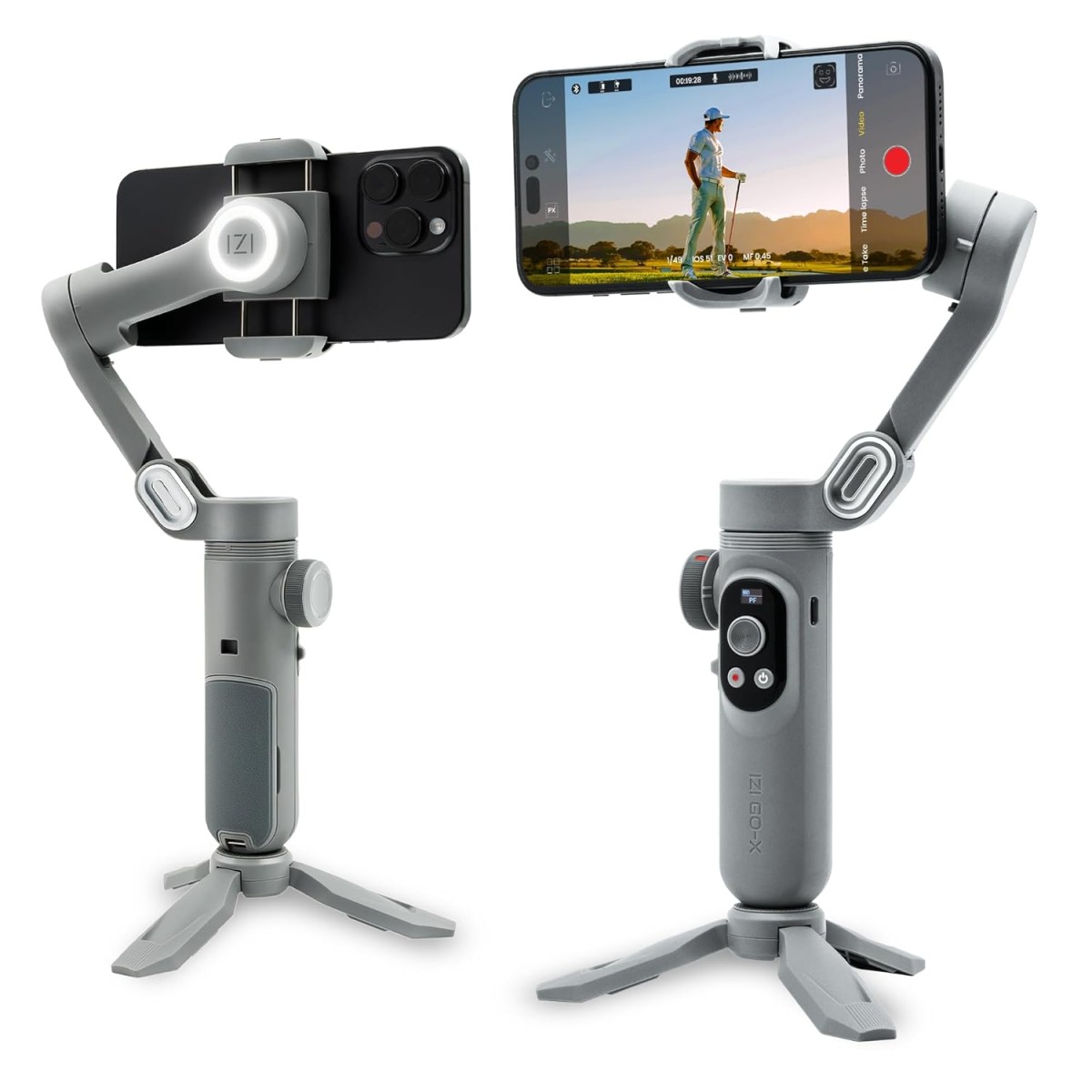 IZI GO-X Smartphone Handheld Gimbal Stabilizer, 3-Axis, OLED Display, LED Fill Light, Wireless Charge Pad, Android, iPhone, Live Video, Instagram, YouTube, Shot Guide, Smart AI Track, Portable Gimbal.