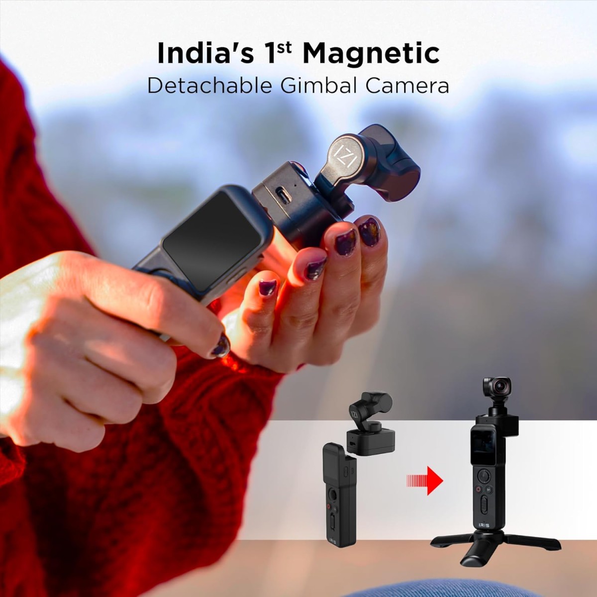 IZI GO-X Smartphone Handheld Gimbal Stabilizer, 3-Axis, OLED Display, LED Fill Light, Wireless Charge Pad, Android, iPhone, Live Video, Instagram, YouTube, Shot Guide, Smart AI Track, Portable Gimbal.