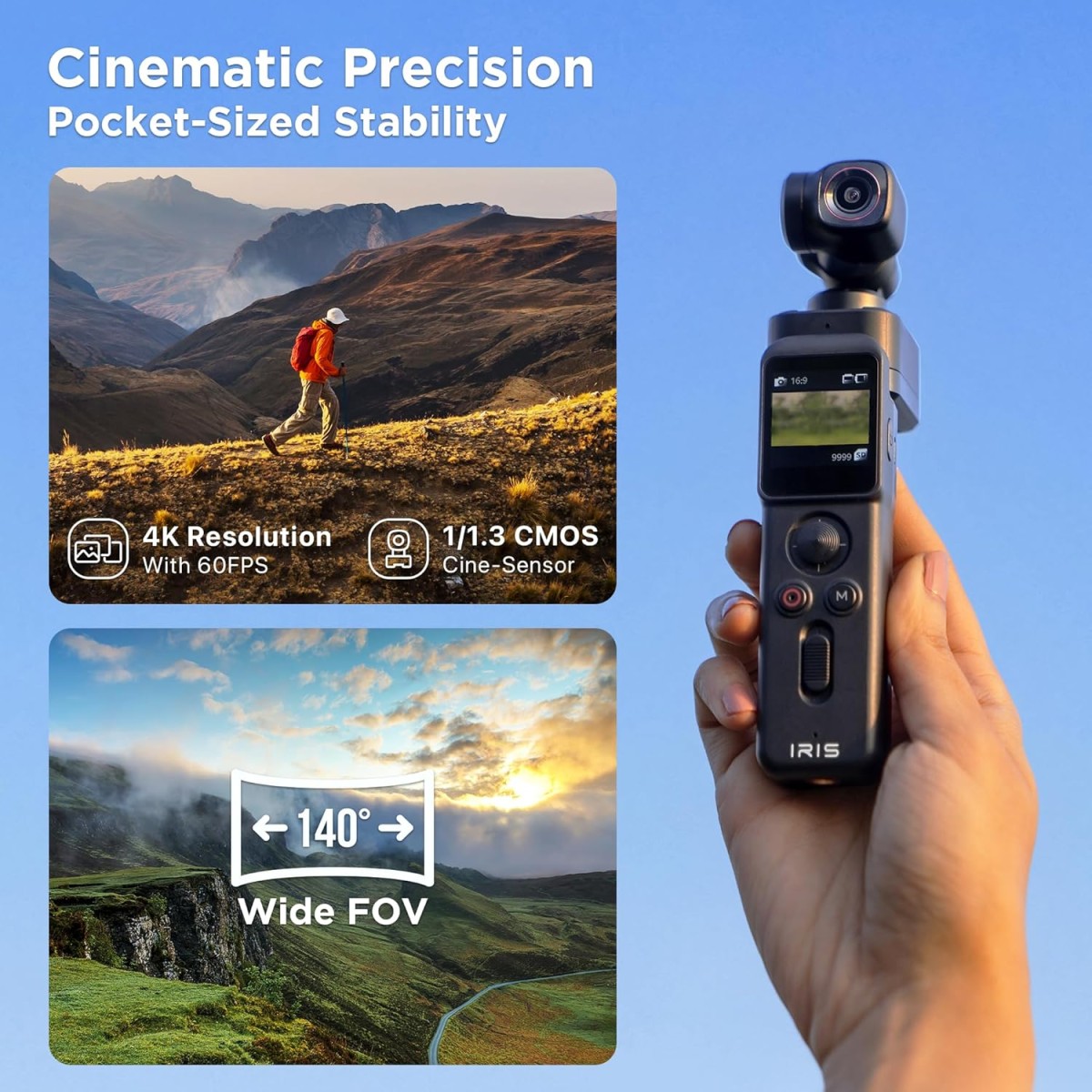 IZI GO-X Smartphone Handheld Gimbal Stabilizer, 3-Axis, OLED Display, LED Fill Light, Wireless Charge Pad, Android, iPhone, Live Video, Instagram, YouTube, Shot Guide, Smart AI Track, Portable Gimbal.