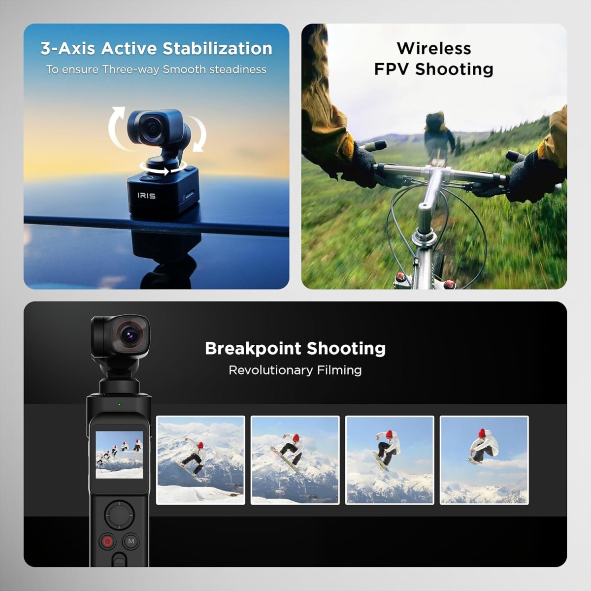 IZI GO-X Smartphone Handheld Gimbal Stabilizer, 3-Axis, OLED Display, LED Fill Light, Wireless Charge Pad, Android, iPhone, Live Video, Instagram, YouTube, Shot Guide, Smart AI Track, Portable Gimbal.