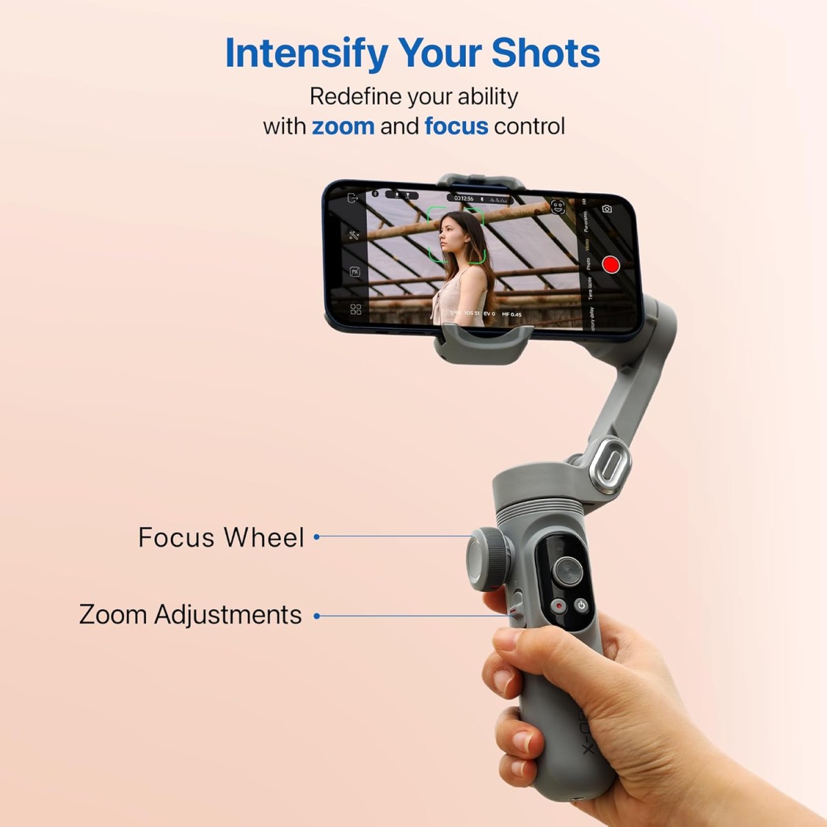 IZI GO-X Smartphone Handheld Gimbal Stabilizer, 3-Axis, OLED Display, LED Fill Light, Wireless Charge Pad, Android, iPhone, Live Video, Instagram, YouTube, Shot Guide, Smart AI Track, Portable Gimbal.