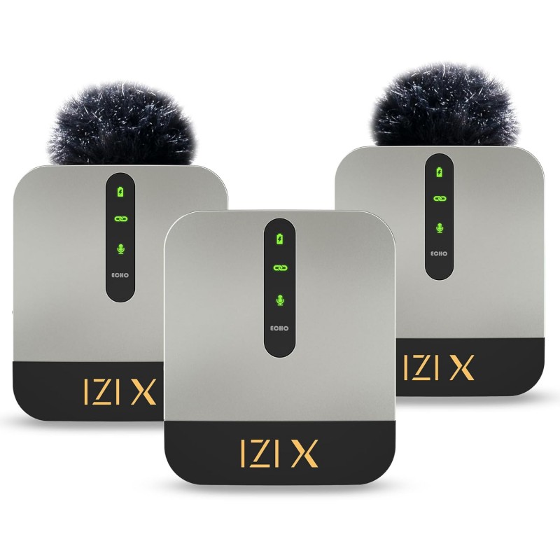 IZI X Dual Channel Wireless Microphone, 360° Omnidirectional, 120M Range, 16Hr Playback, Active Noise Cancellation, Fast Charging, DSLR & Android/iOS Compatible, Ideal for Vlogging IZI X Dual Channel Wireless Microphone, 360° Omnidirectional, 120M Range, 16Hr Playback, Active Noise Cancellation, Fast Charging, DSLR & Android/iOS Compatible, Ideal for Vlogging