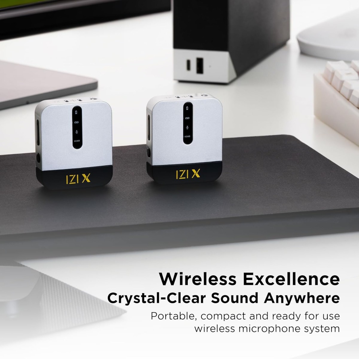 IZI X Dual Channel Wireless Microphone, 360° Omnidirectional, 120M Range, 16Hr Playback, Active Noise Cancellation, Fast Charging, DSLR & Android/iOS Compatible, Ideal for Vlogging