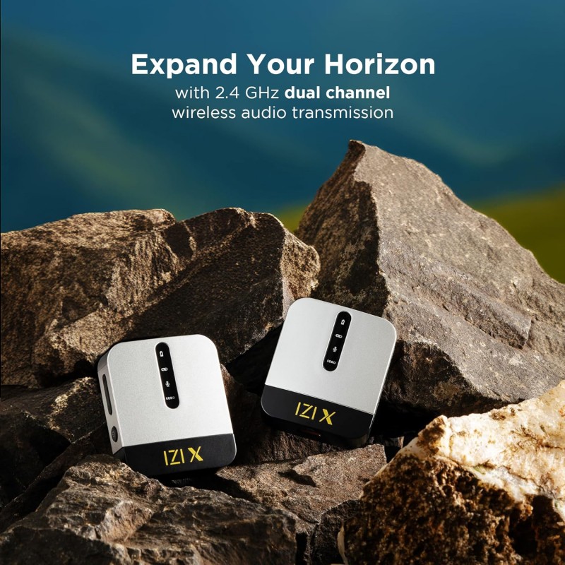 IZI X Dual Channel Wireless Microphone, 360° Omnidirectional, 120M Range, 16Hr Playback, Active Noise Cancellation, Fast Charging, DSLR & Android/iOS Compatible, Ideal for Vlogging IZI X Dual Channel Wireless Microphone, 360° Omnidirectional, 120M Range, 16Hr Playback, Active Noise Cancellation, Fast Charging, DSLR & Android/iOS Compatible, Ideal for Vlogging