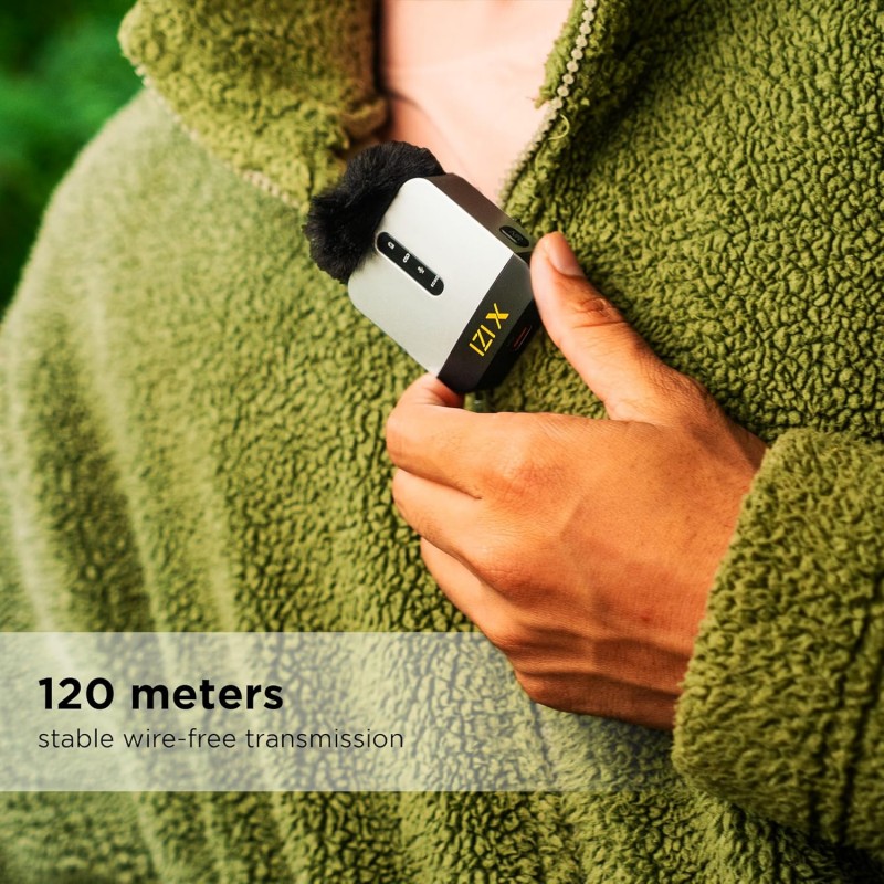 IZI X Dual Channel Wireless Microphone, 360° Omnidirectional, 120M Range, 16Hr Playback, Active Noise Cancellation, Fast Charging, DSLR & Android/iOS Compatible, Ideal for Vlogging IZI X Dual Channel Wireless Microphone, 360° Omnidirectional, 120M Range, 16Hr Playback, Active Noise Cancellation, Fast Charging, DSLR & Android/iOS Compatible, Ideal for Vlogging