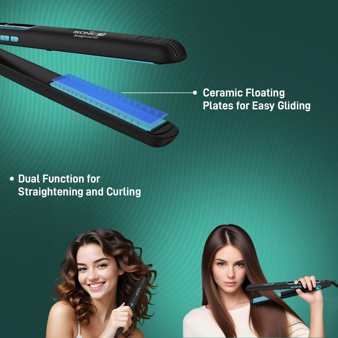 Ikonic 2 in 1 Staright n Curl Wide Hair Straightener (Slim - Black & Teal) Ikonic 2 in 1 Staright n Curl Wide Hair Straightener (Slim - Black & Teal)