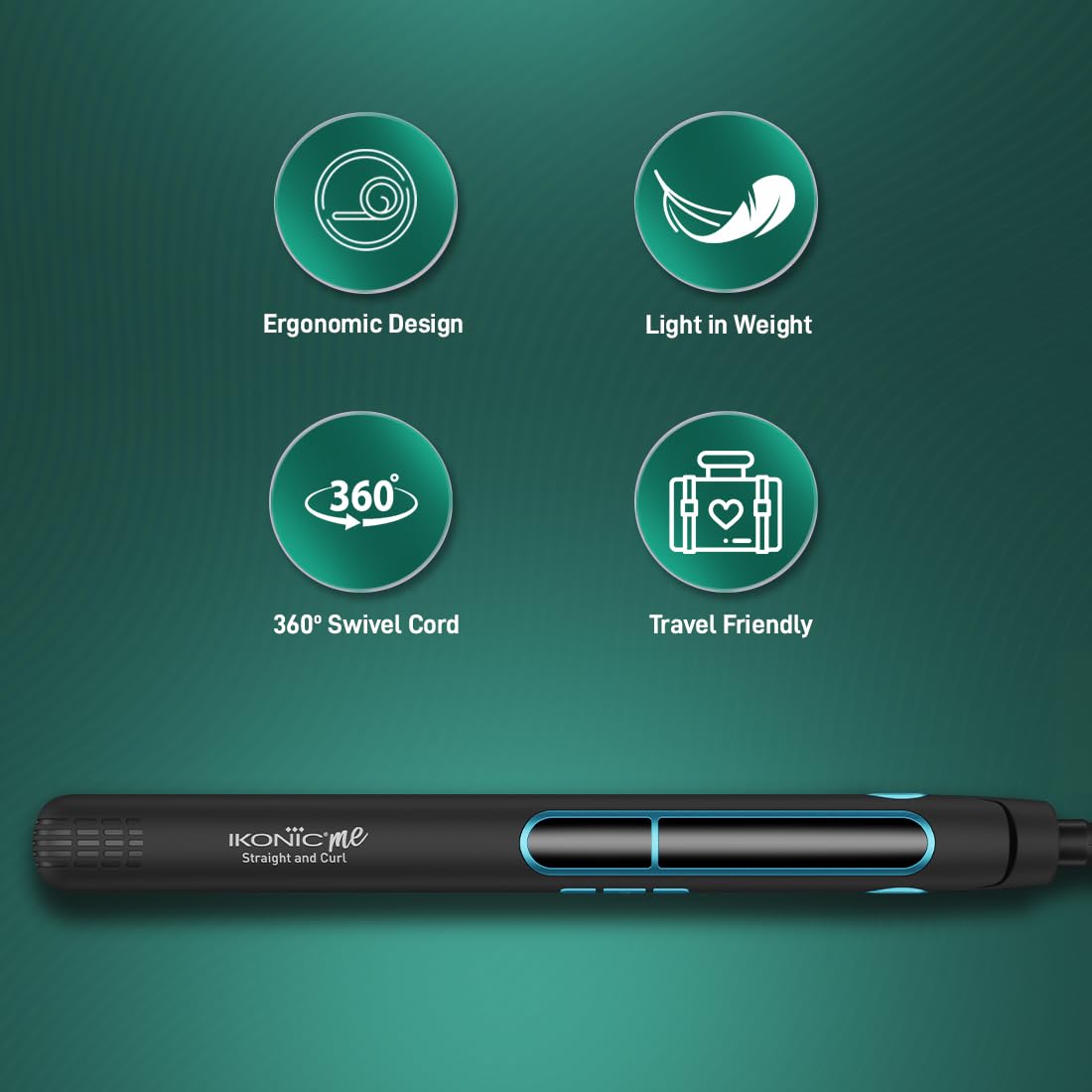 Ikonic 2 in 1 Staright n Curl Wide Hair Straightener (Slim - Black & Teal) Ikonic 2 in 1 Staright n Curl Wide Hair Straightener (Slim - Black & Teal)
