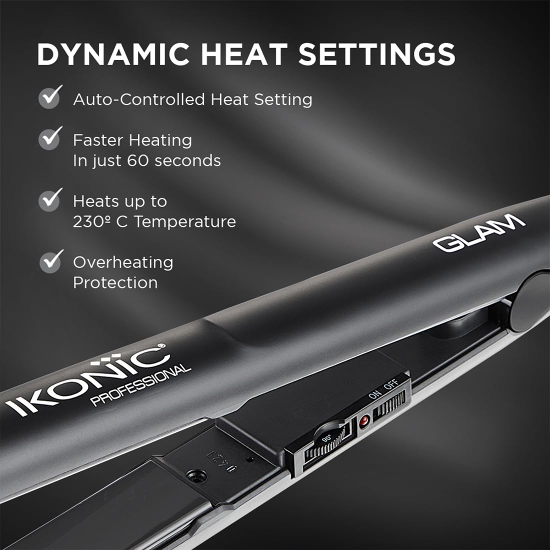 Ikonic Glam Hair Straightener For Women With Professional Cutting-Edge Floating Tourmaline Ceramic Plates Ideal For Straightening, Curls, Waves Auto Controlled Heat Setting Super Stylish