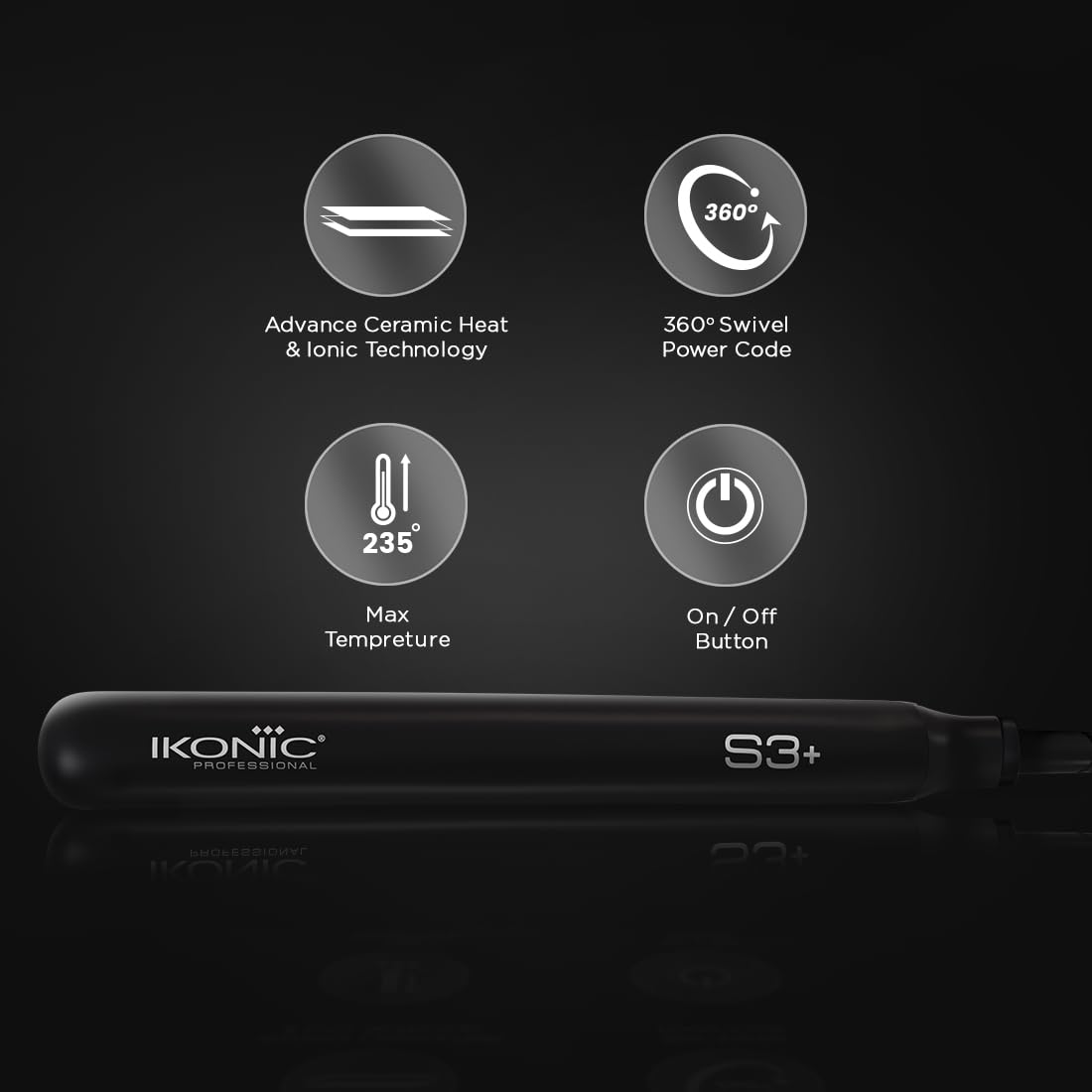 Ikonic S3+ Hair Straightener, Black & Red, Professional Ceramic Floating Plates, Adjustable Temparature Control, Instat Heat Up and Easy To Use Ikonic S3+ Hair Straightener, Black & Red, Professional Ceramic Floating Plates, Adjustable Temparature Control, Instat Heat Up and Easy To Use