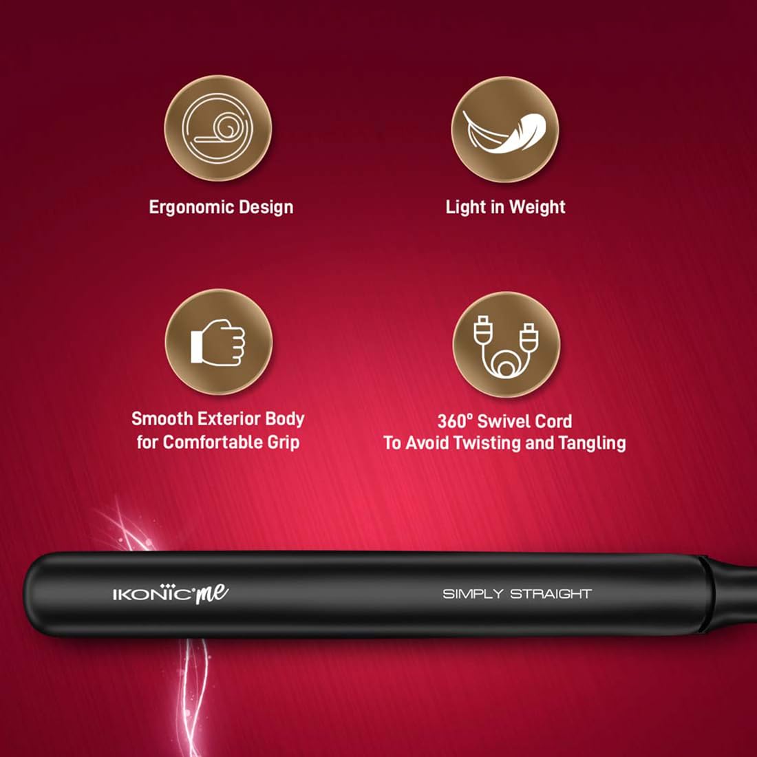 Ikonic Simply Straight Hair Straightener for Women Super Slim Rose Gold 1 inch Plates Compact Design Quick Heat Up Process Auto Controlled Heat Setting Suitable for all Hair Type, Black