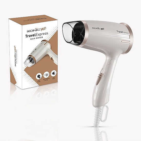 Ikonic Travel Express Foldable Hair Dryer Adustable Two Speed Setting Fast Drying 1400W, Compact Design Travel Friendly, All Hair Type, For Men & Women