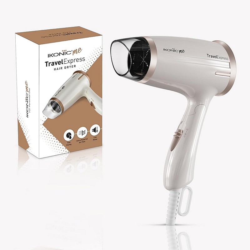 Ikonic Travel Express Foldable Hair Dryer Adustable Two Speed Setting Fast Drying 1400W, Compact Design Travel Friendly, All Hair Type, For Men & Women