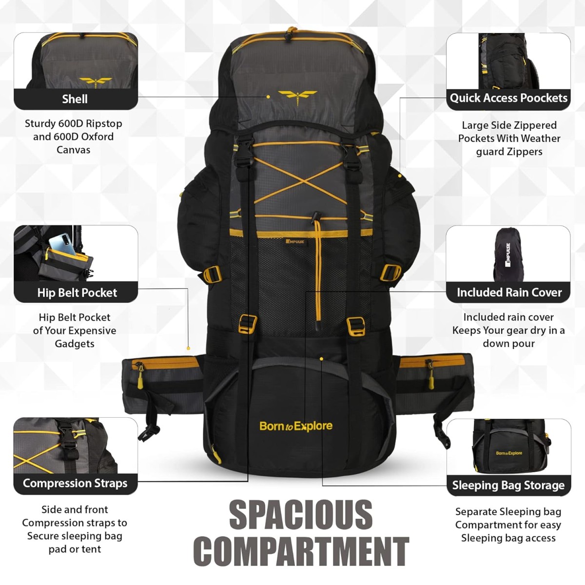 Impulse rucksack bags 75 litres travel bag for men tourist bag for travel backpack for hiking trekking Bag for men camping thames blue bag with 1 Year Warranty