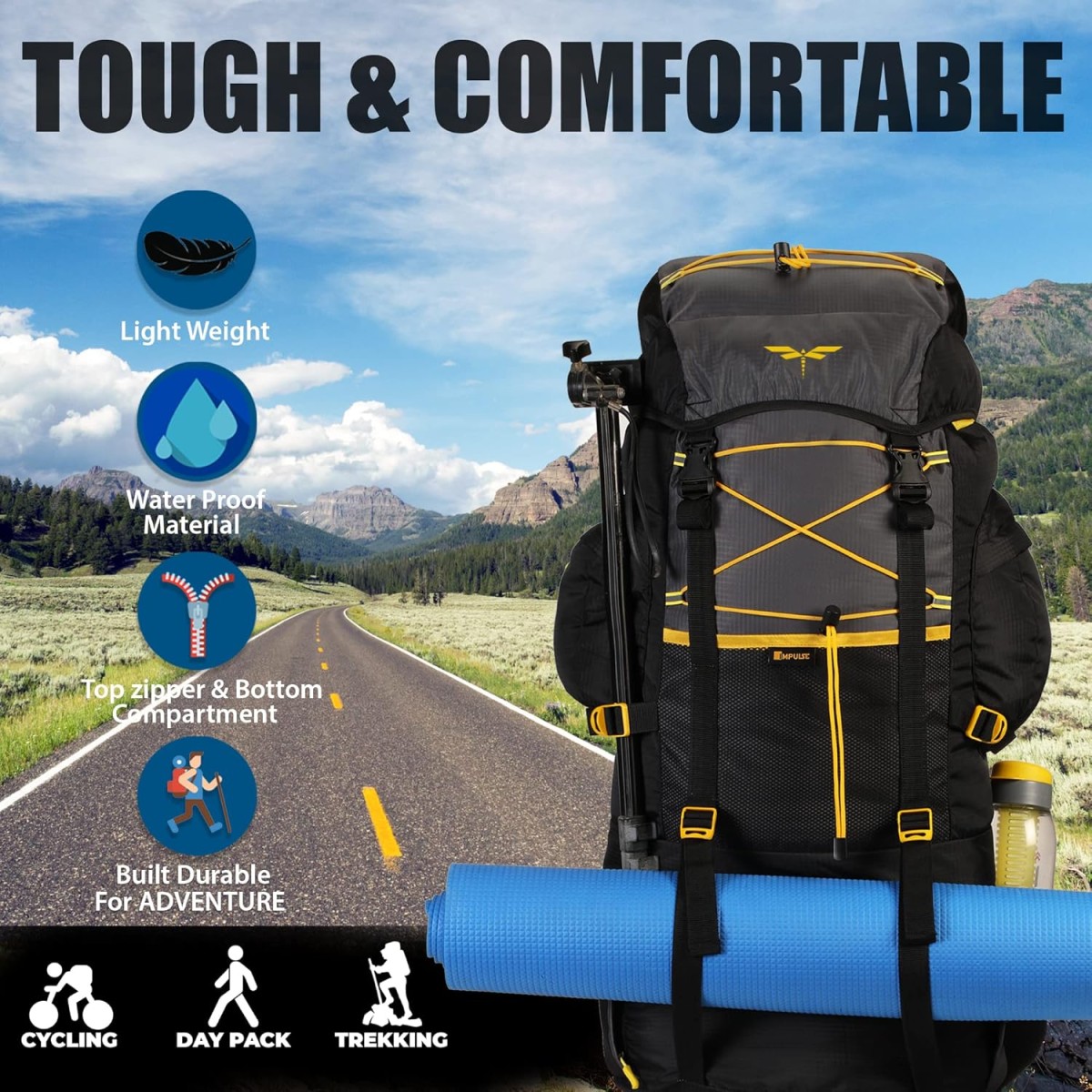 Impulse rucksack bags 75 litres travel bag for men tourist bag for travel backpack for hiking trekking Bag for men camping thames blue bag with 1 Year Warranty