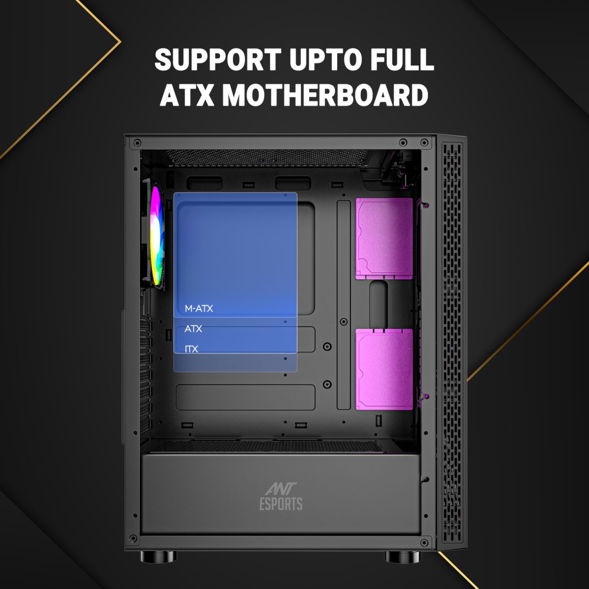 Ant Esports ‎Infinity X Mid Tower Cabinet with USB 2.0 and USB 3.0 Ports Compatible with Gaming Console (Black)
