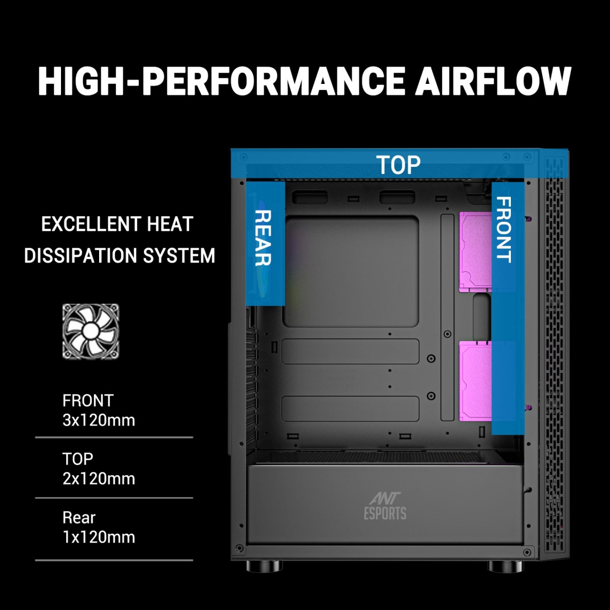 Ant Esports ‎Infinity X Mid Tower Cabinet with USB 2.0 and USB 3.0 Ports Compatible with Gaming Console (Black)