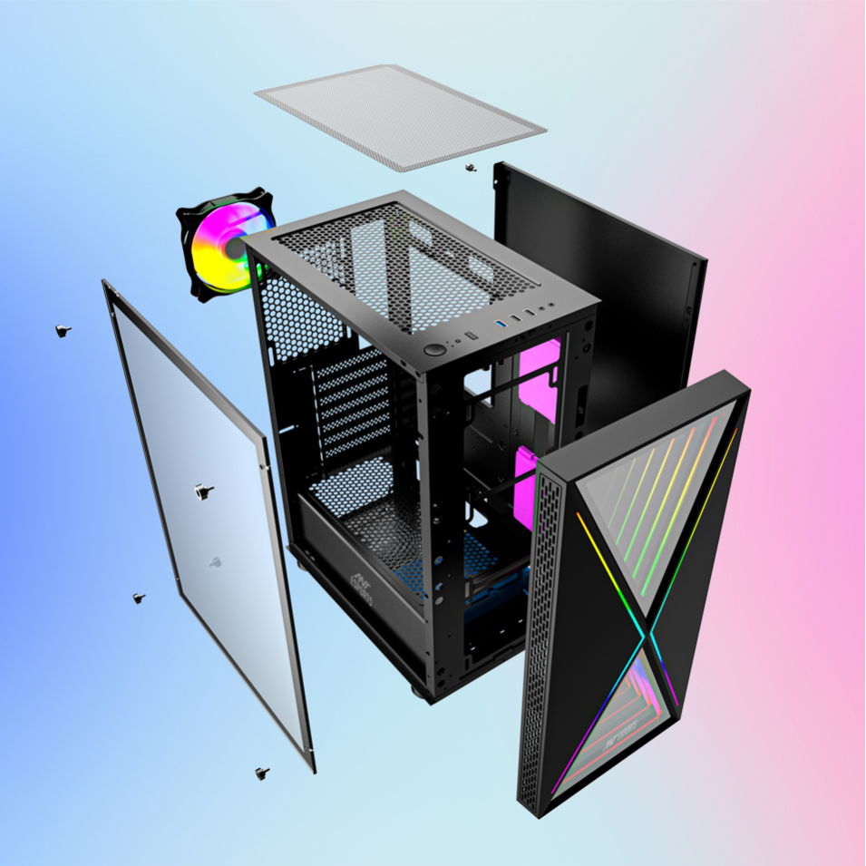 Ant Esports ‎Infinity X Mid Tower Cabinet with USB 2.0 and USB 3.0 Ports Compatible with Gaming Console (Black)