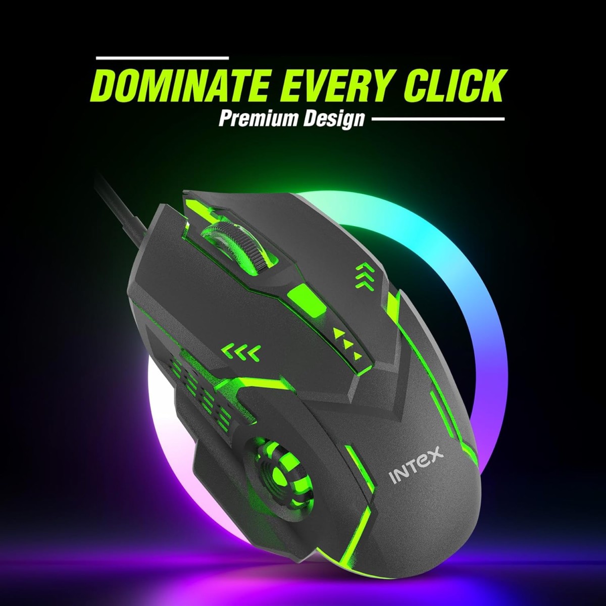 Intex Nova Gaming Wired Mouse 4 DPI Shift with Max 3200 DPI RGB Light 1 Million Button & Smooth Scrolling 1.4m Plug & Play Cable