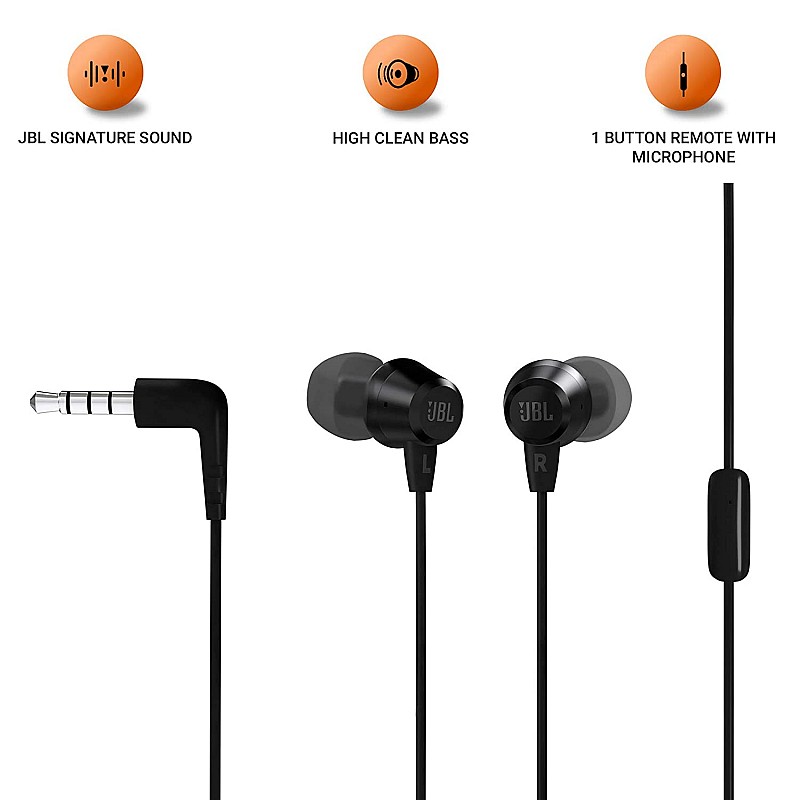 JBL C50HI Wired in Ear Earphones with Mic Black